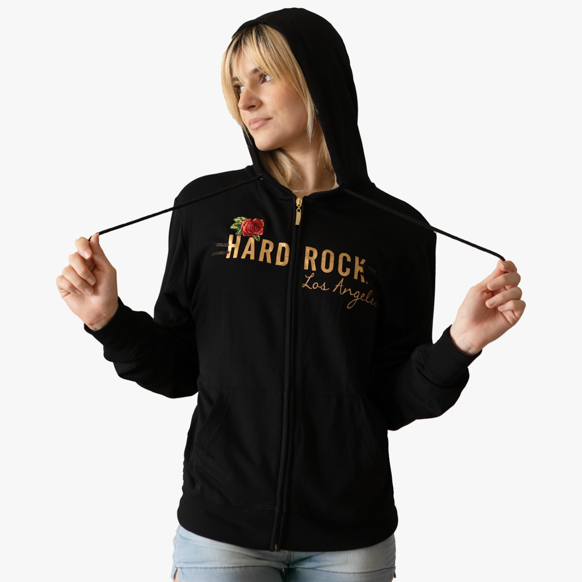 Women's Gold Foil & Roses Full Zip Hoodie image number 1