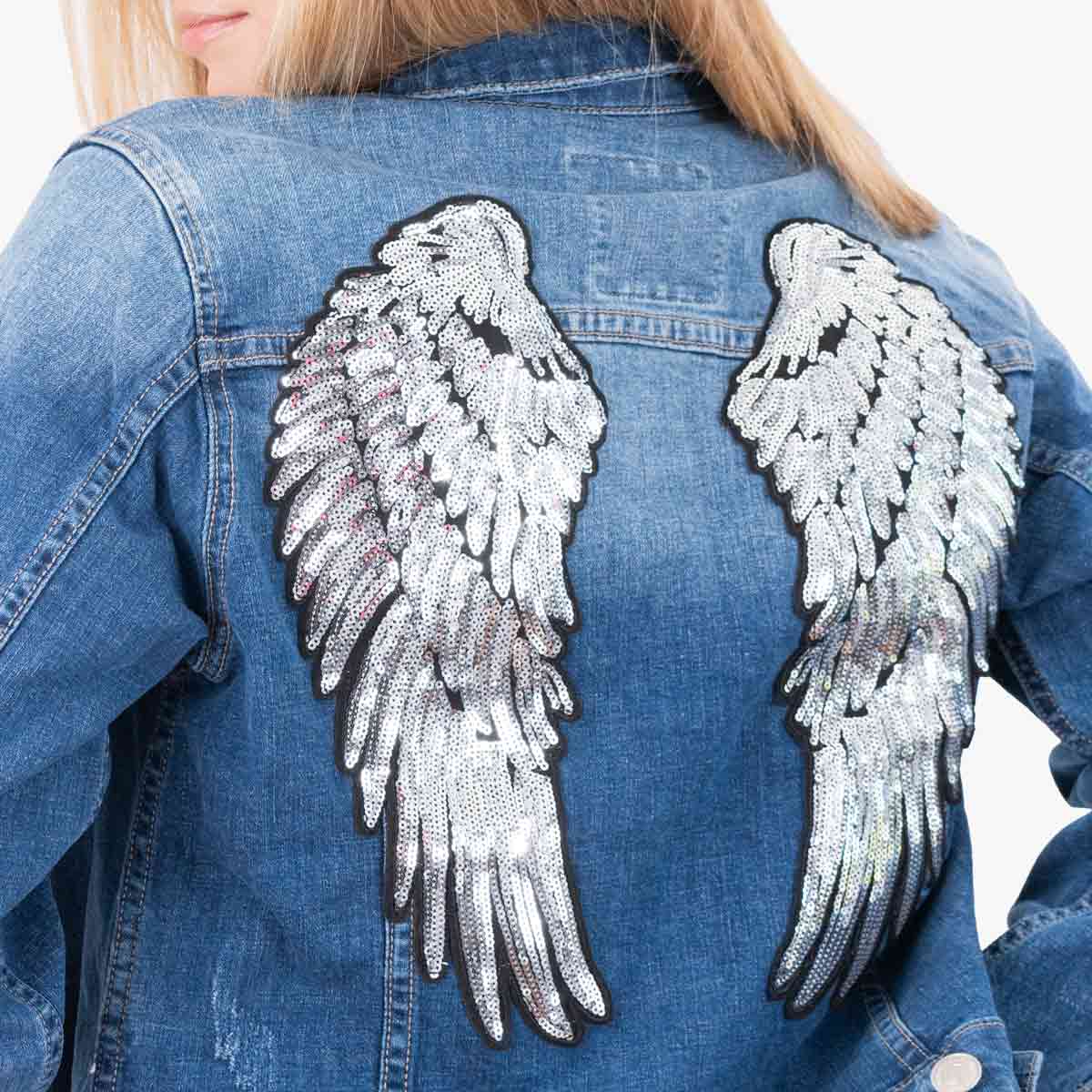 LB GtrCo Women Sequin Wing Denim Jacket Blue image number 6