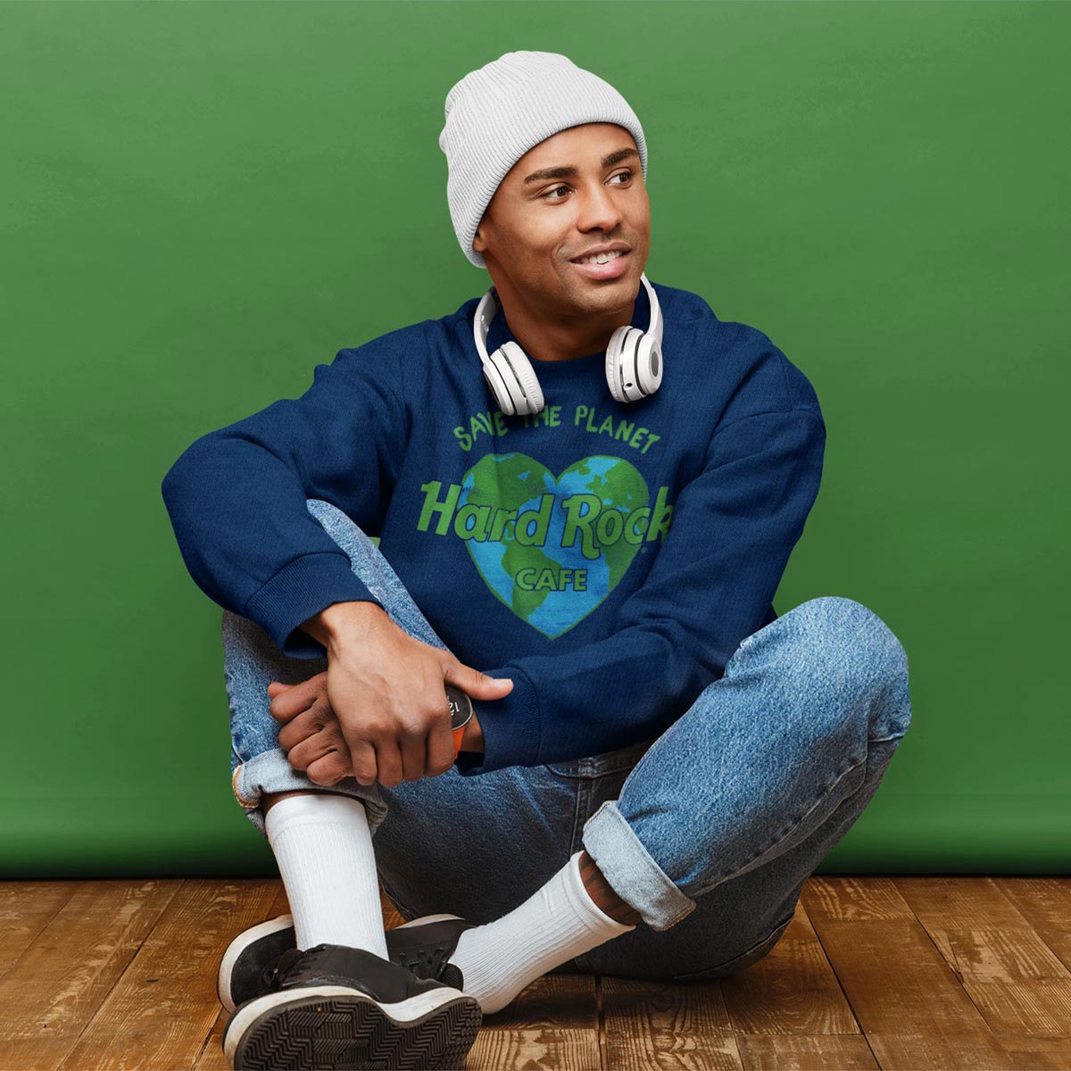 Adult Fit Save the Planet Heart University Sweatshirt in Navy Blue image number 1