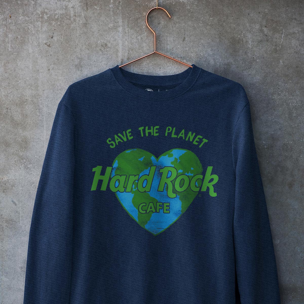 Adult Fit Save the Planet Heart University Sweatshirt in Navy Blue image number 4