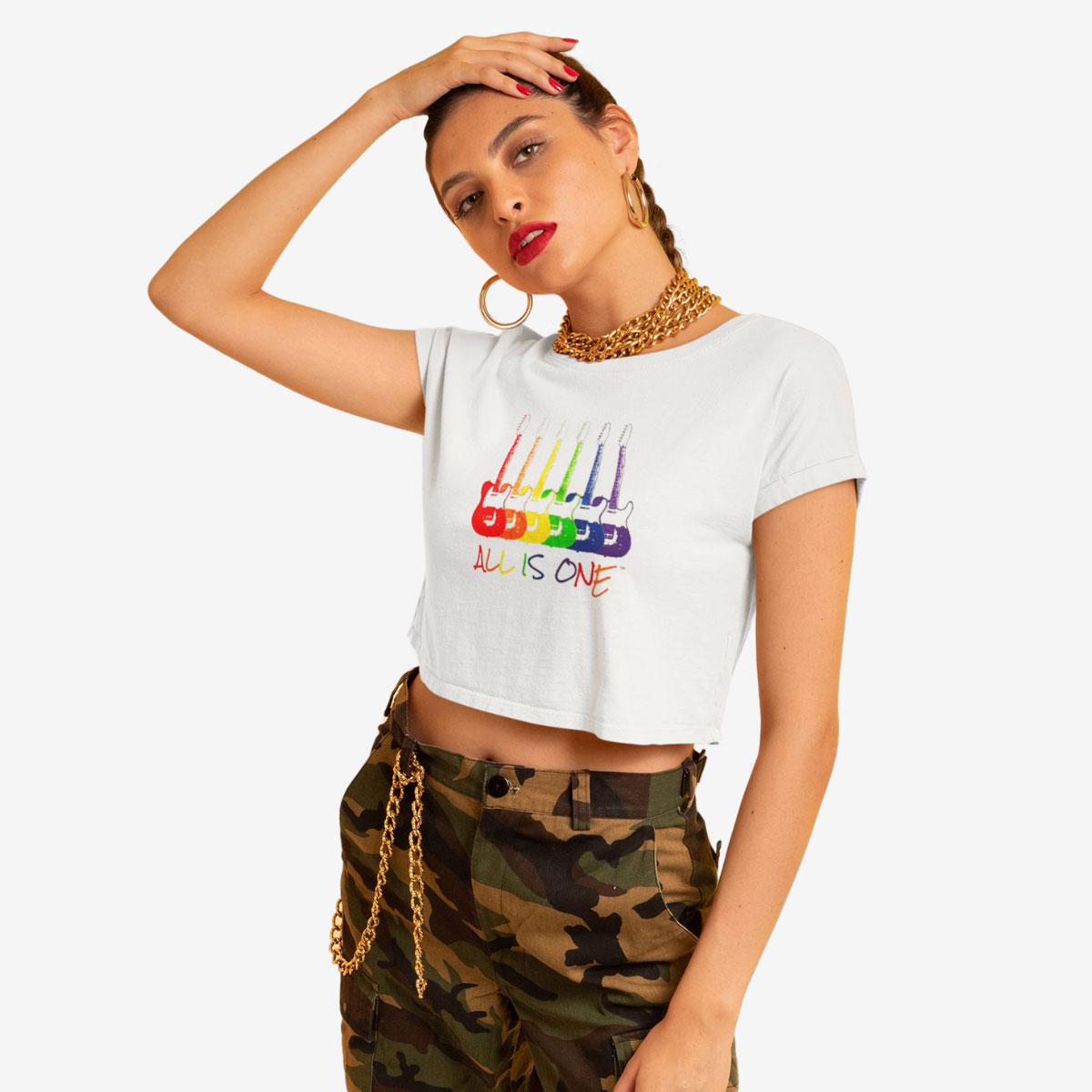 Pride Guitars Cropped Tee in White image number 1