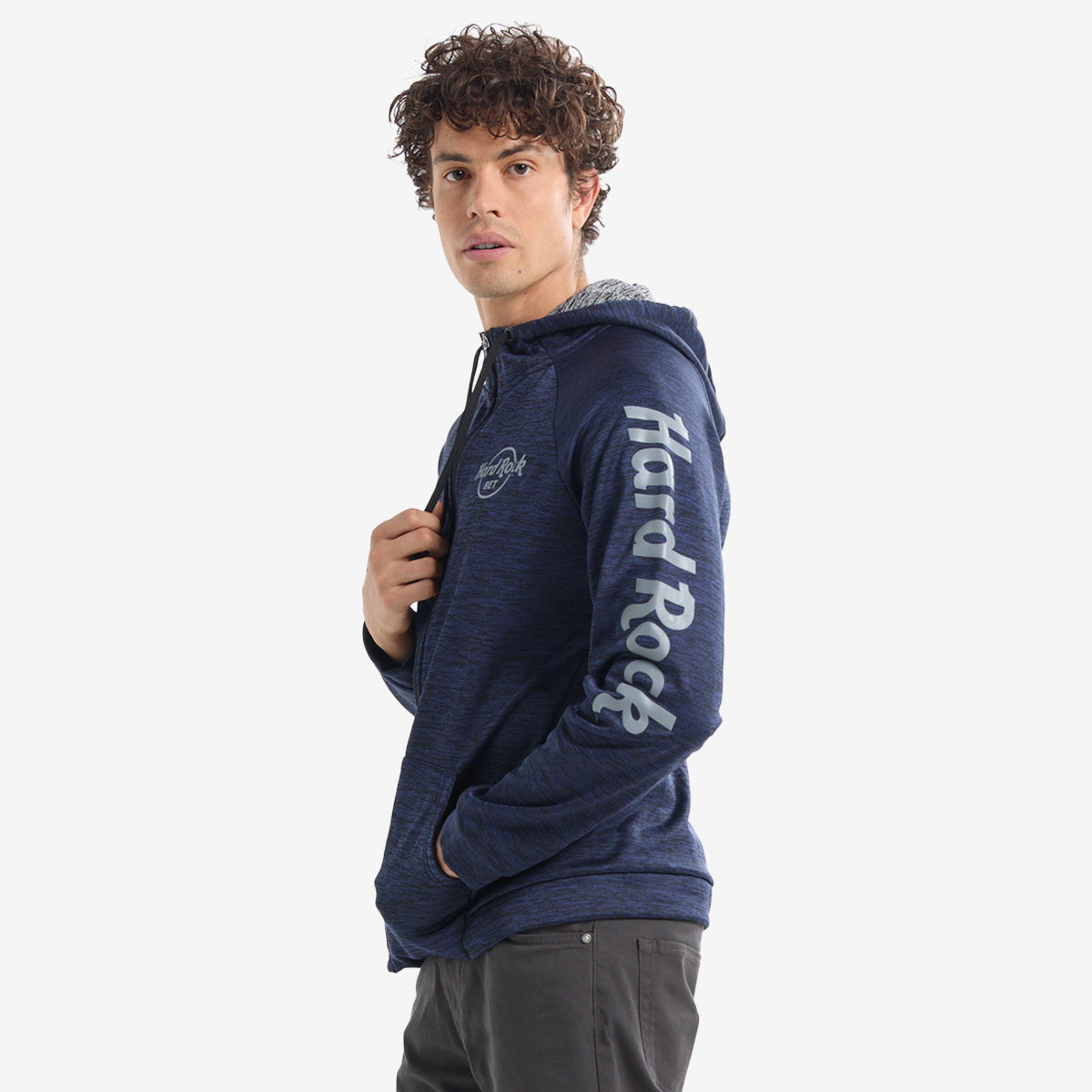Adult Fit Hard Rock BET Performance Zip Hoodie in Navy Blue image number 1