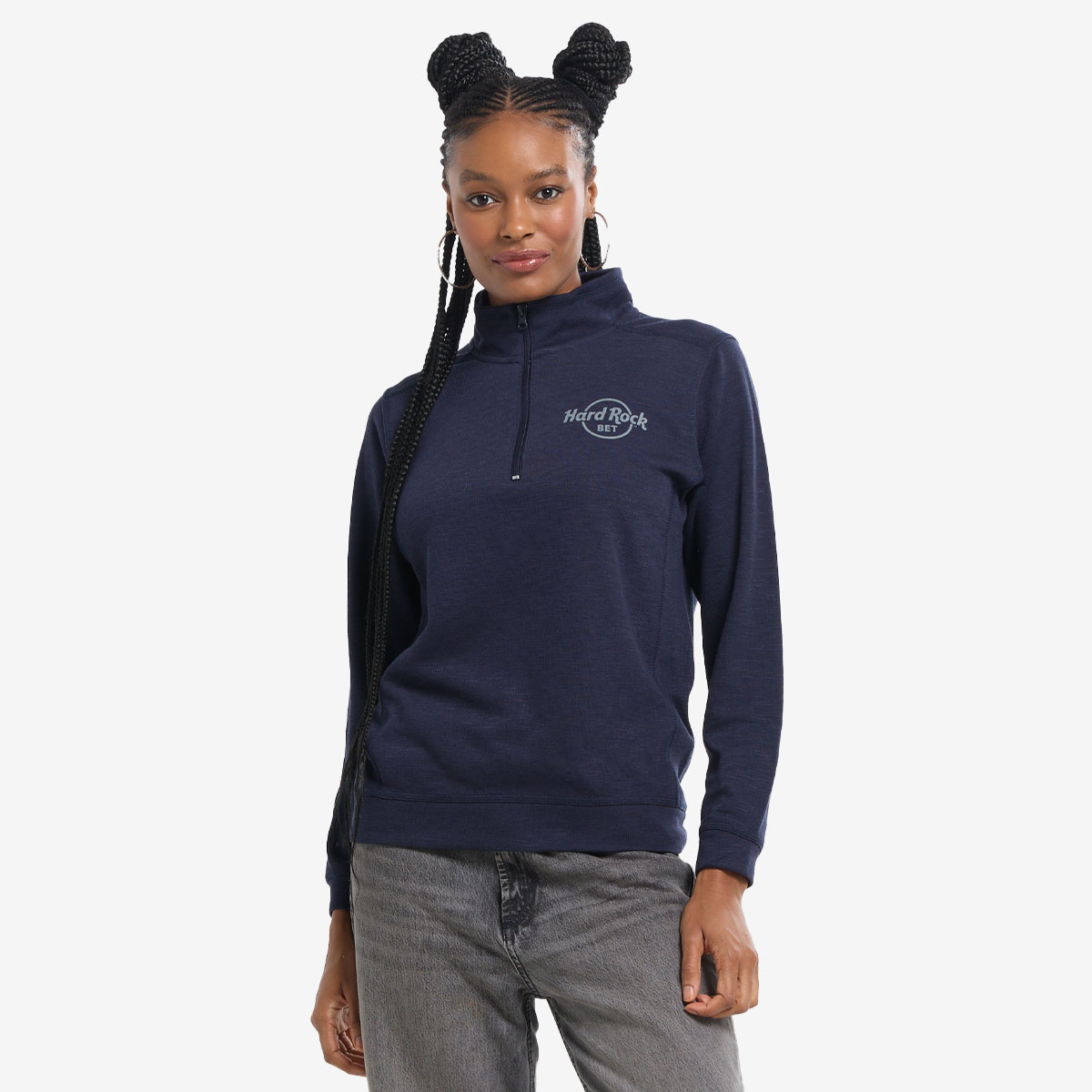 Adult Fit Hard Rock BET Slub Jersey Quarter Zip Jacket in True Navy image number 1