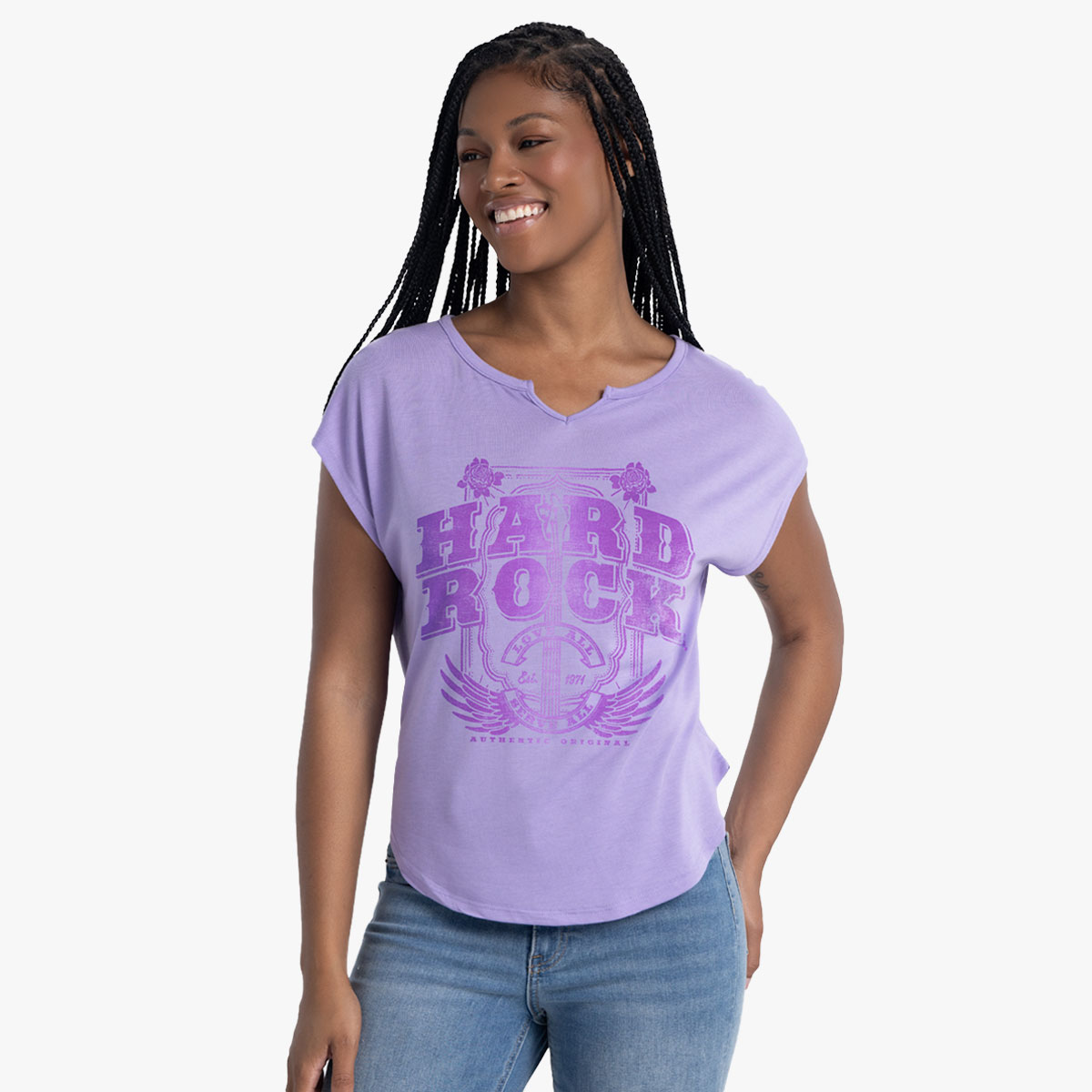 Cross Guitars Dreamboat V-Neck Tee in Iris Purple image number 1