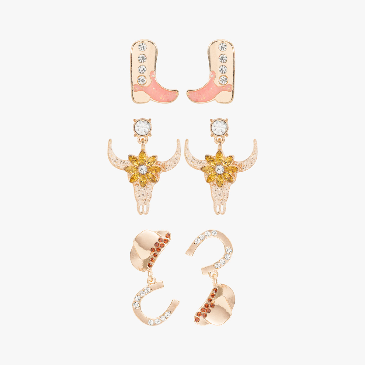 Trio Western Earrings in Pink & Gold image number 1