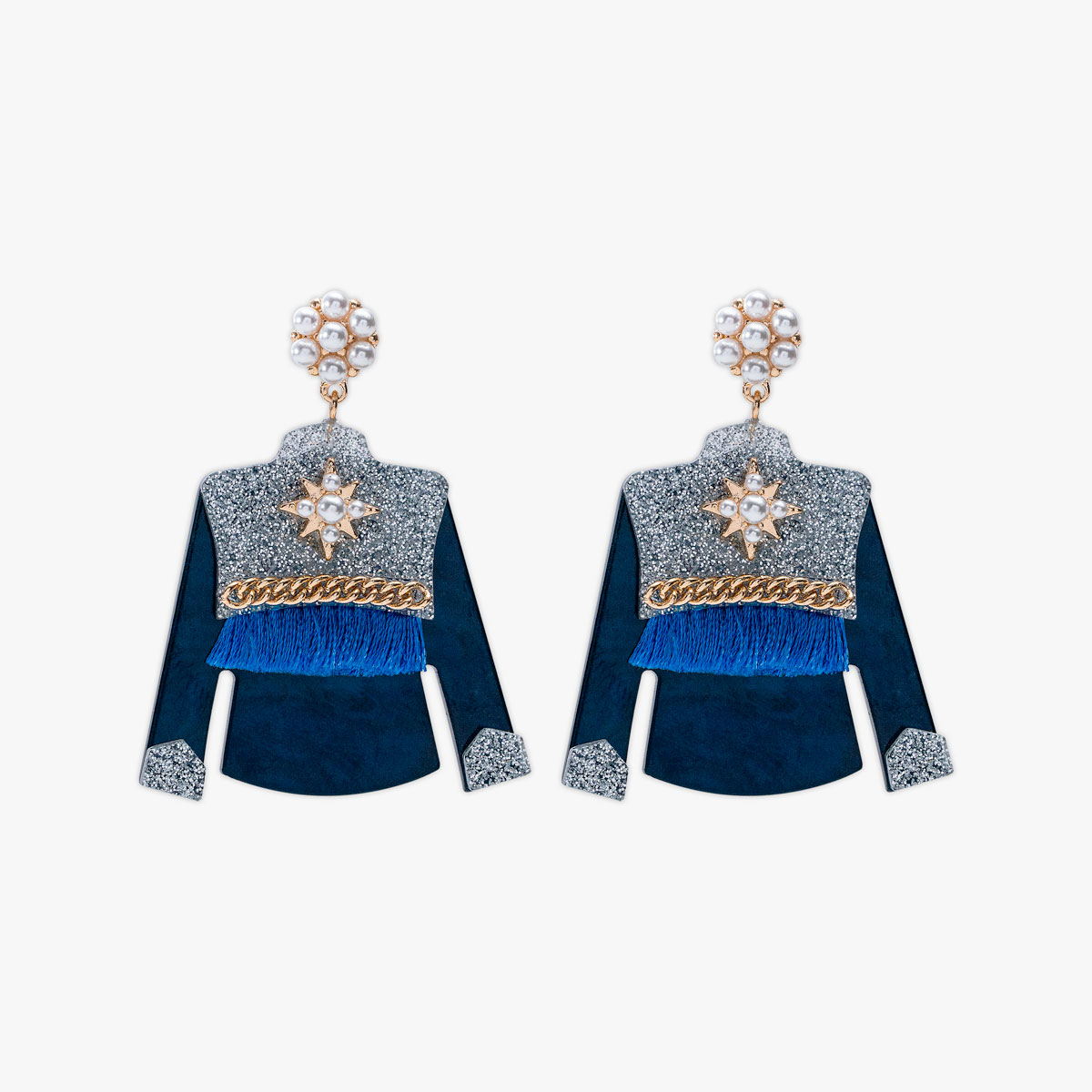 Glitter Denim Jacket Earring in Blue & Gold image number 1